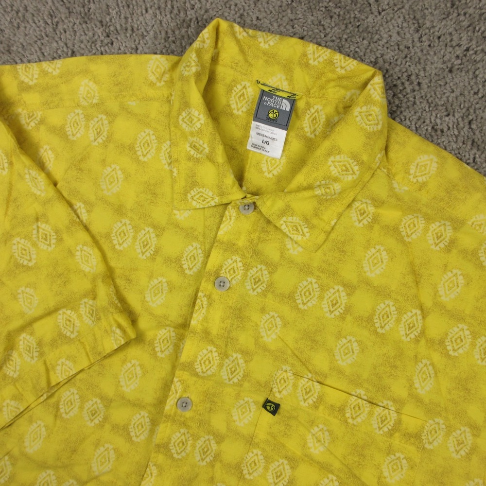 Vintage The North Face Shirt Mens Large Yellow A5 Series Printed Button Up